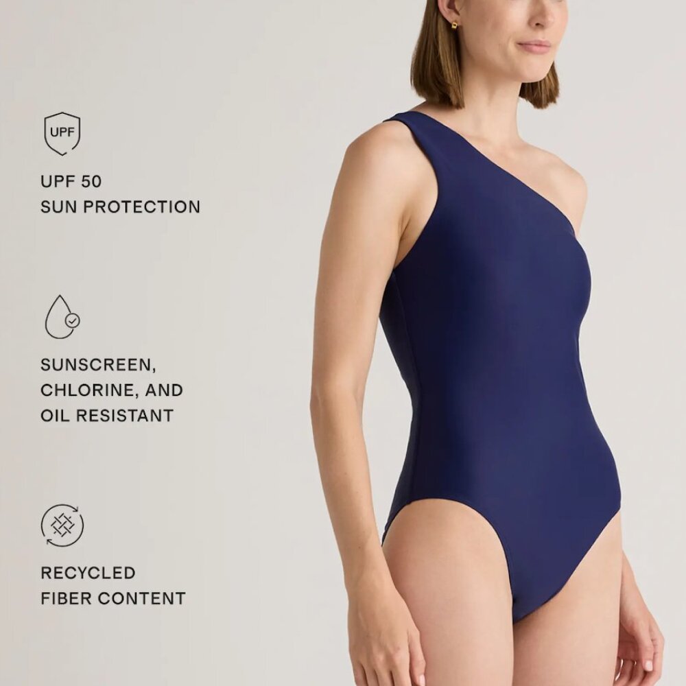 Quince Italian One Shoulder One-Piece Swimsuit - Navy